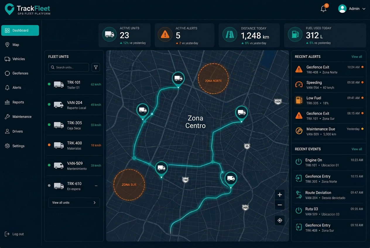Plataforma de rastreo GPS para administrar flotillas desde web y aplicación móvil