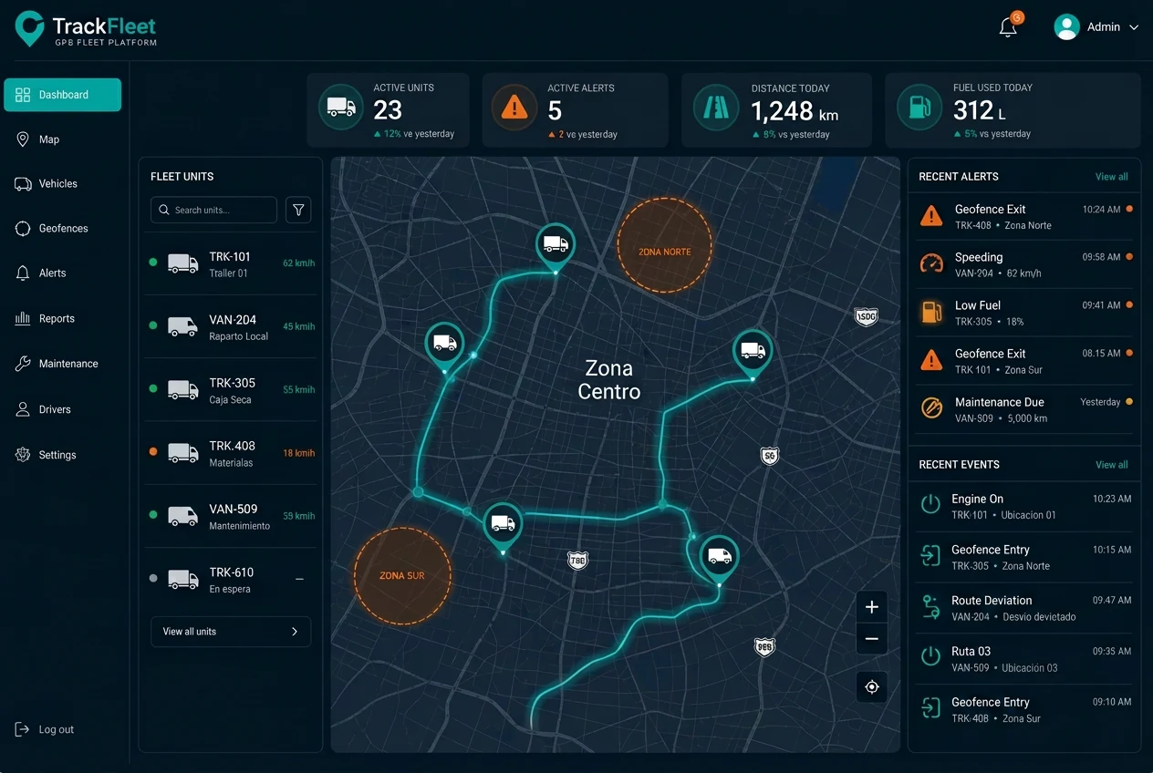 Plataforma de rastreo GPS para administrar flotillas desde web y aplicación móvil