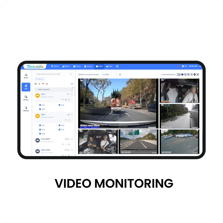 Plataforma de video-evidencia para flotillas con reproducción, mapa GPS y vista en vivo